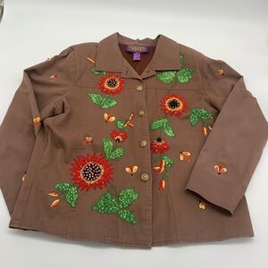 Tapestry Patch Red Flower & Bees Light Jacket Size M